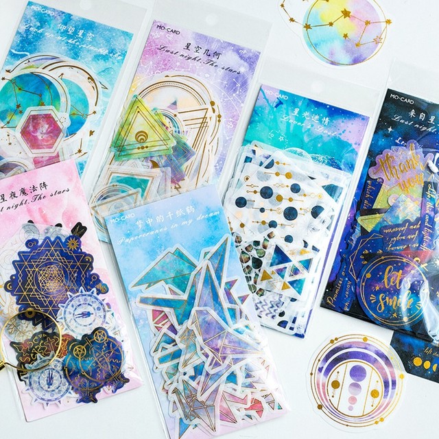 星空シリーズ フレークシール 全6種 各60枚入 海外 大判 ステッカー 魔法陣 手帳 コラージュ 箔押 C07