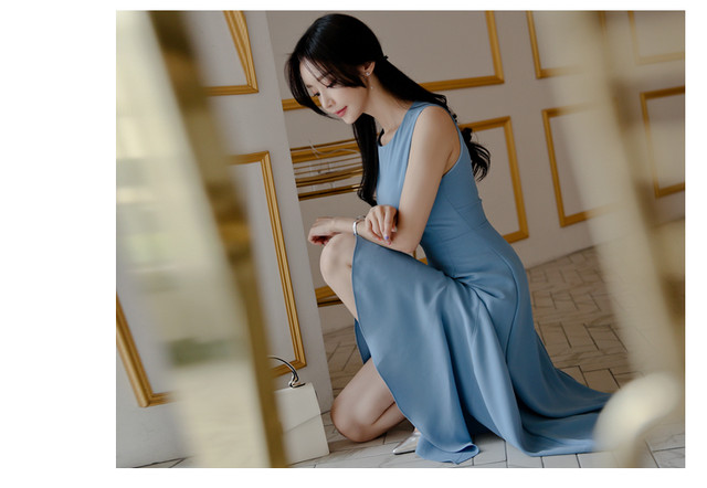 アシンメトリー ミモレ丈 ワンピース 無地 ノースリーブ およばれワンピ ドレス ハイウエスト カジュアル おでかけ およばれ パーティー デート 女子会 ウッディーベース1号店