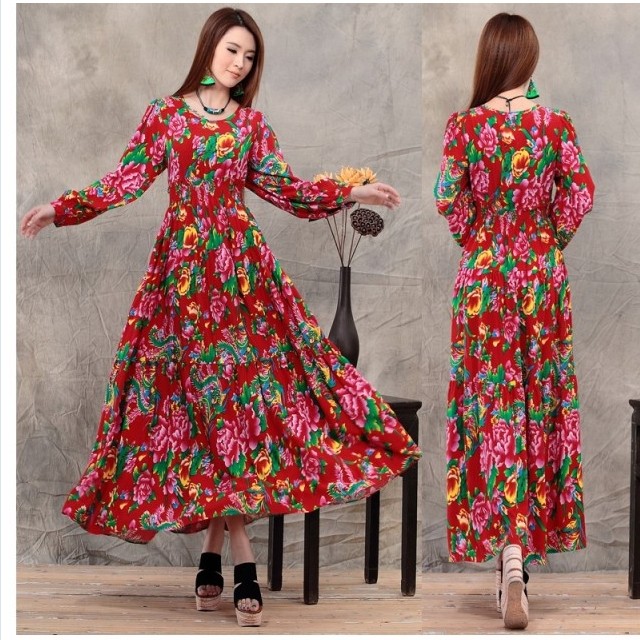 花柄 ロングワンピース 長袖 ワンピース レディース レトロワンピース 花柄ワンピース シフォン ロング ワンピ チュール 大きいサイズ メ Basecamp49