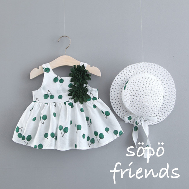 即納 キッズ 帽子付き さくらんぼ ワンピース 2点セット 夏 半袖 子供服 Sopofriends