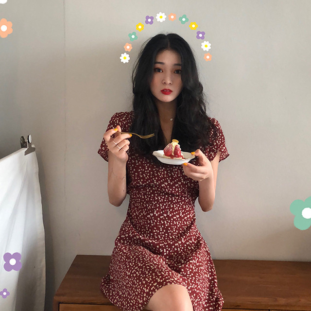 ワンピース 花柄 ロング 柄ワンピ シフォンワンピース 半袖 Vネック セクシー パンク かわいい 原宿8607 満天屋