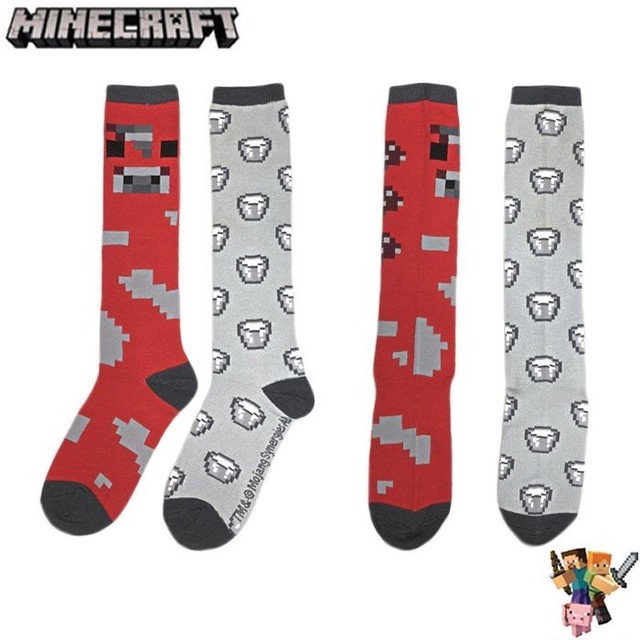 靴下マインクラフトソックス Knee Highs ムーシュルーム キノコ 牛乳 2 Pack 1set 047 Minecraft