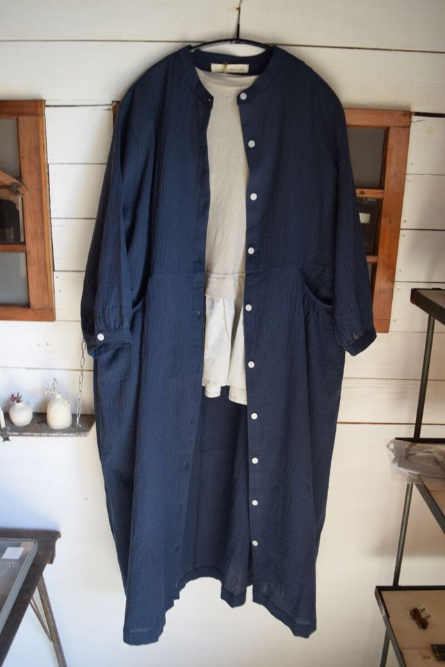 Refined Works しわ加工の綿麻前開きワンピース Rossa1013