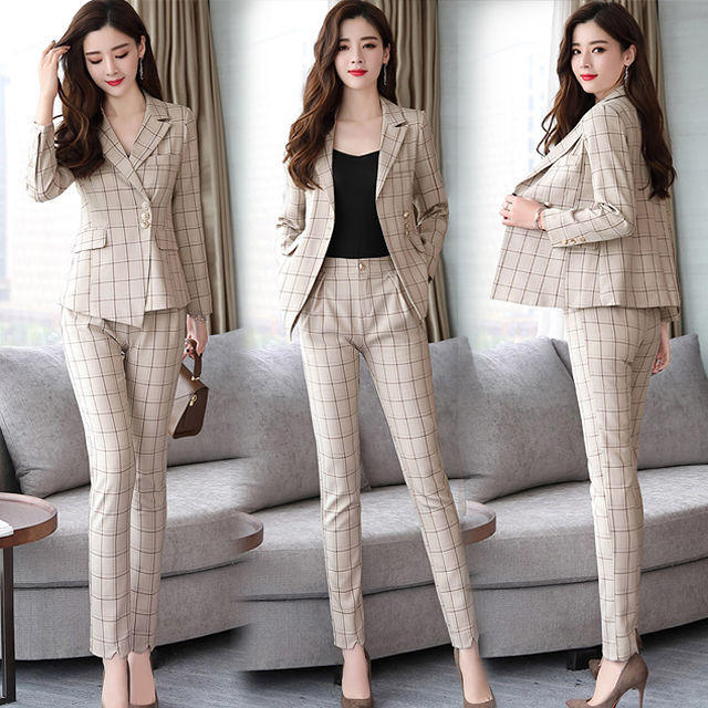 送料無料 2カラー チェック柄 ツーピース パンツスーツ セットアップ スーツ レディース 大きいサイズ ブラック ベージュ グレンチェック 格子柄 長袖 スリムパンツ 着痩せ 着回し 体型カバー 着痩せ シック 上品 エレガント お出かけ ママコーデ 二次会 大人