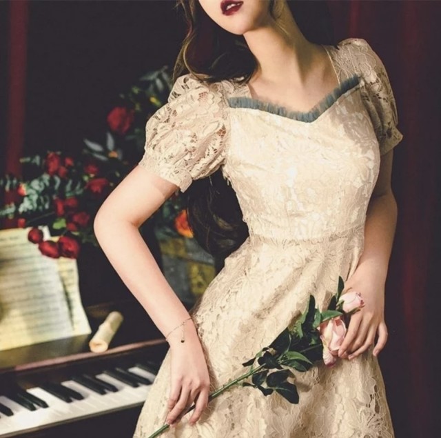 即納 自分体型にぴったり調整機能クラシカルレトロオードリーヘップバーンワンピース お嬢様 貴婦人 上品 お呼ばれ セレモニー イチゴちゃんショップ