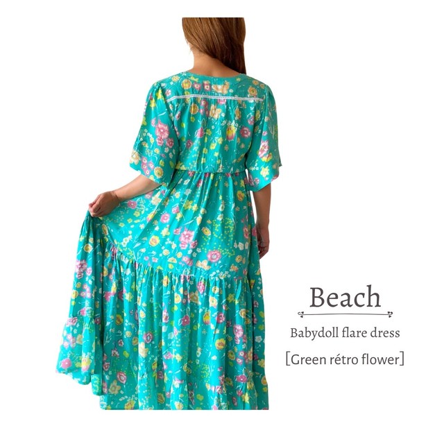 ベビードールワンピース グリーンレトロフラワー Beach ネットショップ