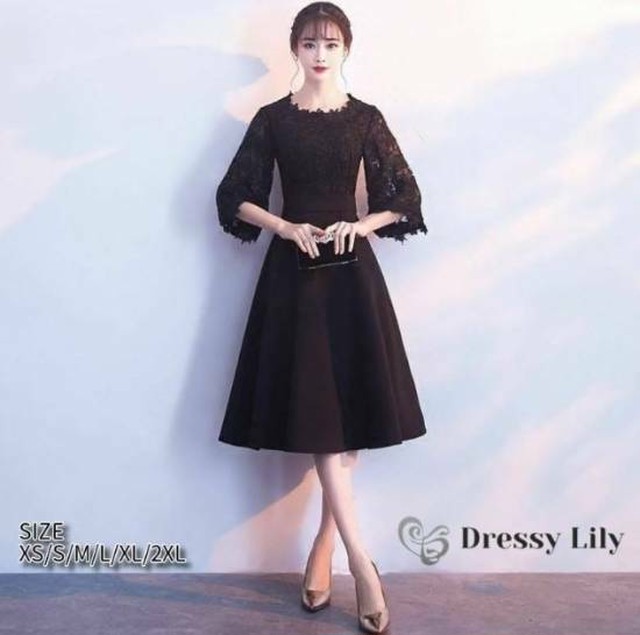 黒レース ワンピース 結婚式ドレス お呼ばれ 代 30代 40代 パーティードレス ブラック 披露宴 Dressy Lily ドレッシーリリー プチプラドレスワンピース専門店