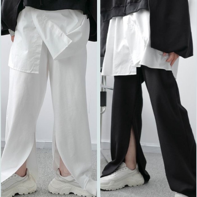 スリットパンツ インナースリット ルーズフィット カジュアル ブラック ホワイト 黒 白 スウェット 裾リブ メンズ レディース ユニセックス カジュアル 韓国 お支払い後日以内に発送 Btm158 Garcons