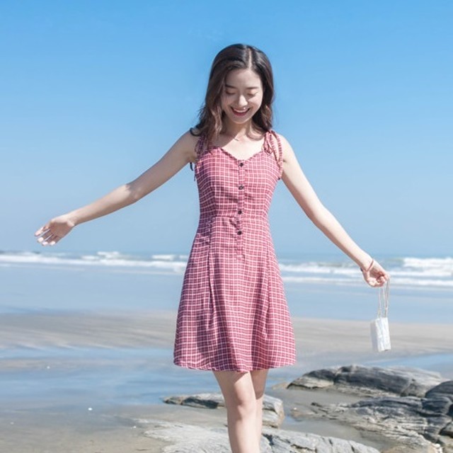 リゾートワンピース ミニ丈 ノースリーブ チェック柄 リボン レディース かわいい 可愛い おでかけ 女子会 デート Wa551 La Vie En Rose