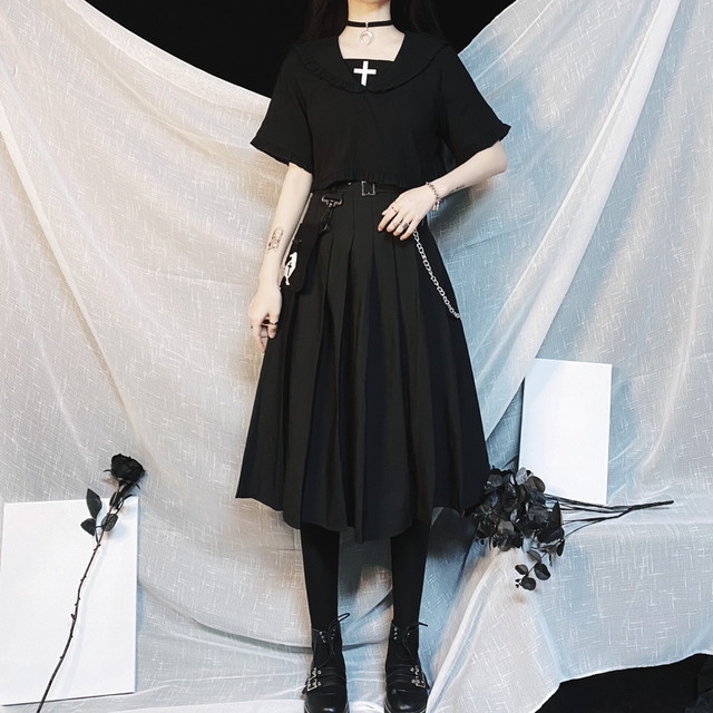 ゴスロリ系 トップス セーラー服 Miub オリジナル ショート丈 病み可愛い レトロ ハードガール 十字架 刺繍 原宿系 10代 代 天使と悪魔 サブカル系ファッション Seasonz