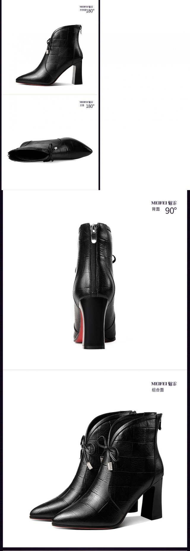 厚手のヒールショートブーツ女性のハイヒール19新しい秋と冬の先の尖った革マーチンブーツファッション弓大きなサイズの女性のブーツ Meife Giorni Felici ジョルニ フェリーチ