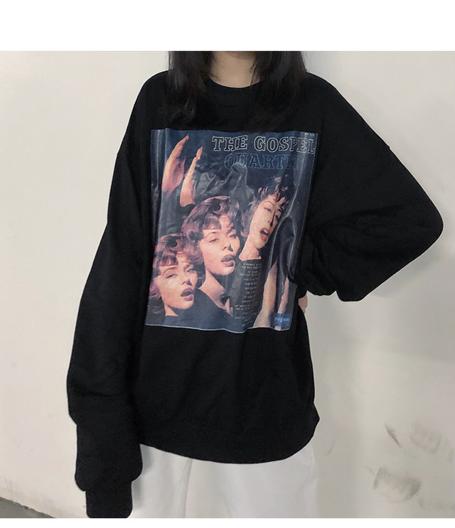 Tシャツ 長袖 フォトプリント ユニーク 韓国ファッション オルチャンファッション 10 代向け 韓国 オルチャンファッションyoung Ol Chan