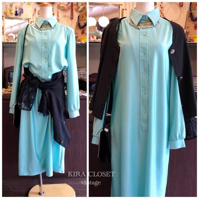 ワンピース 襟付き ミントグリーン ヴィンテージ Kira Closet Vintage