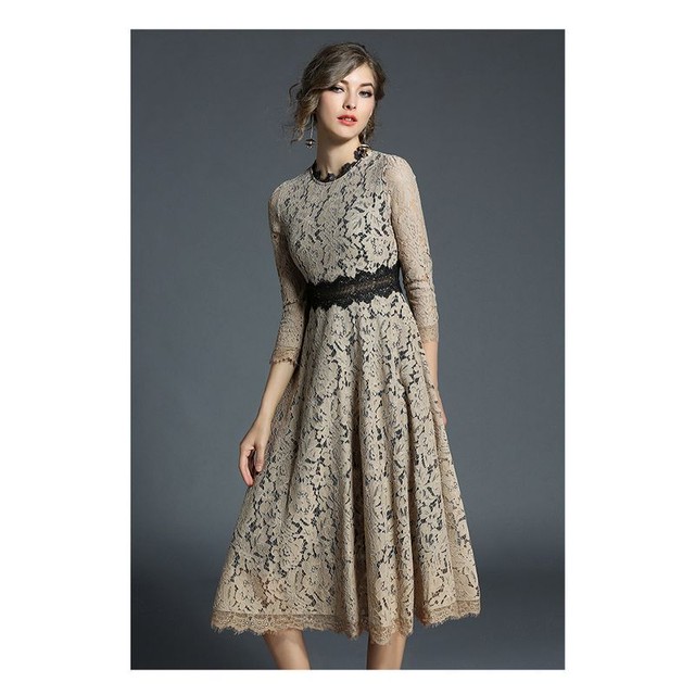 ワンピース レース レースワンピ パーティードレス ミモレ丈 七分袖 結婚式 ロングドレス 二次会 セレモニー パーティ エレガント Fsk1514 Alice Mode