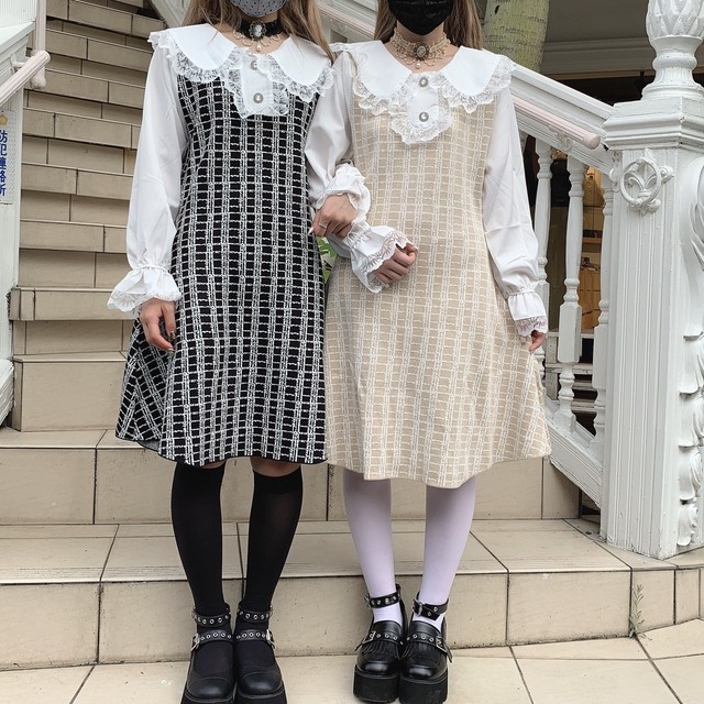 フリル襟チェックニットワンピース Audreyharajuku