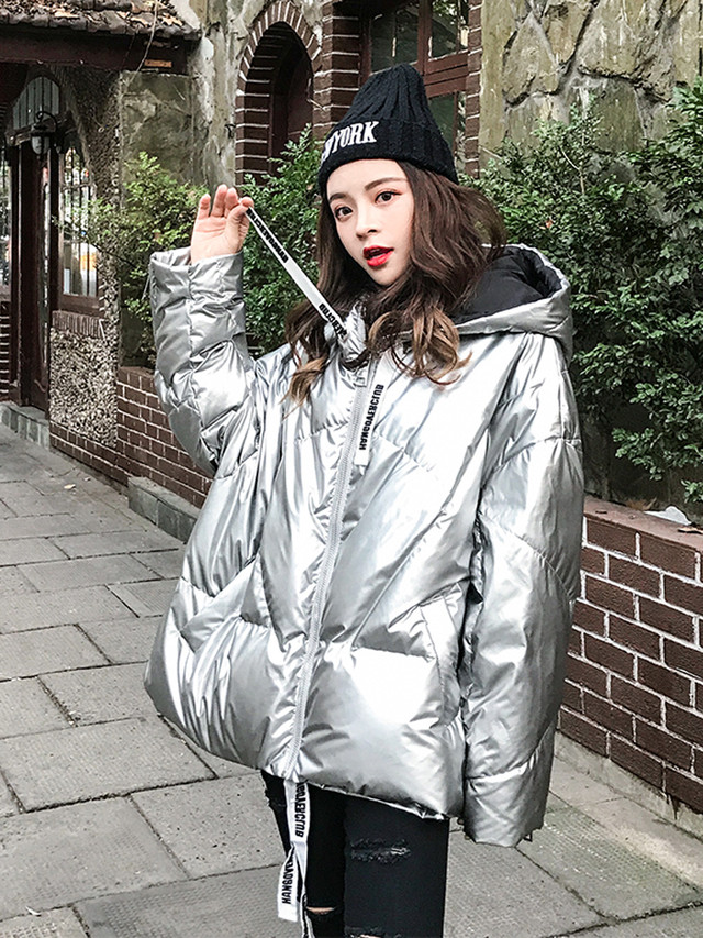 ダウンジャケット ダウンコート ショートコート レディース 19年秋冬 光沢 韓国ファッション あたたかい フードつき アウター カジュアル Initium