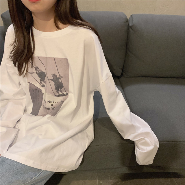 ルーズ グラフィックtシャツ フォトt 長袖 プリント Tシャツ オーバーサイズ トップス おしゃれ ゆったり 大人気 オシャレ お出かけ Select Shop Skry スクリー