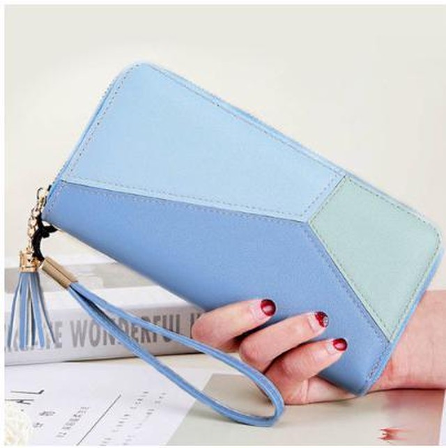 長財布 財布 大容量 バイカラー スマホ 薄い レディース 人気 おすすめ ウォレット ロングウォレット Iphoneケース 携帯ケース ストラップ付き パステルカラー オシャレ 可愛い カード入れ 小銭 シンプル レザー 新色 スモーキーブルー 圧倒的カワイイを作る Cherry