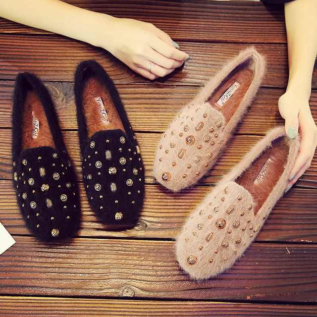 レディース シューズ 靴 パンプス オペラシューズ ファー スタッズ 秋 冬 スクエアトゥ フラット 暖か モコモコ 10代 代 30代 40代 50代 Ptngt0408 Shop Suba