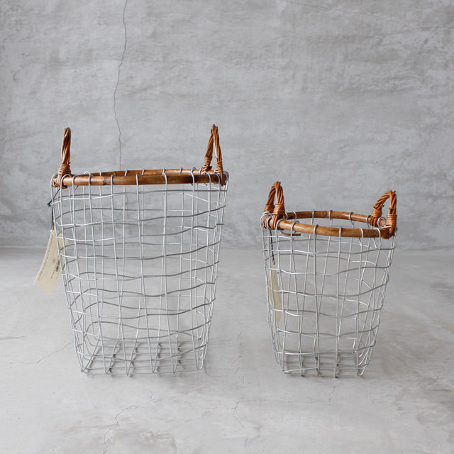 Puebco Rattan Top Wire Basket Medium プエブコ ラタントップ ワイヤーバスケット M Ambience