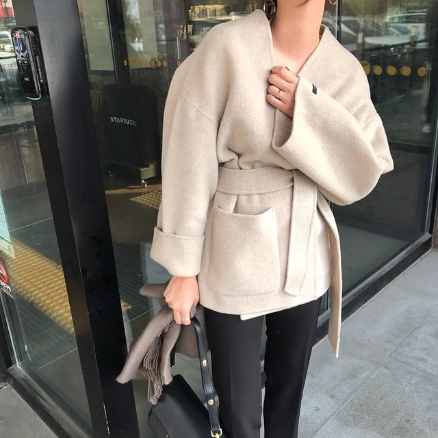 コート ノーカラーコート ウエストマーク ジャケット テーラードコート メルトンコート ショート丈 ノーカラー ミドル丈コート レディース 秋冬 防寒 アウター ウールタッチ Sumoa