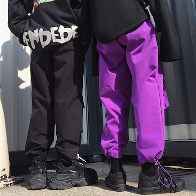 韓国ファッション ピープス女子 ジョガーパンツ カーゴパンツ ストリート 紫と黒2色 スニーカーと相性抜群 韓国ファッション ユニセックス メンズ レディース ビーチブルバード