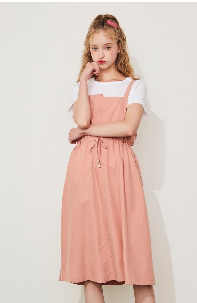 セットアップ Tシャツ ホワイト 半袖 ワンピース ノースリーブ ピンク 肩ひも 夏 お出かけ デート Quadrifolie クローバー