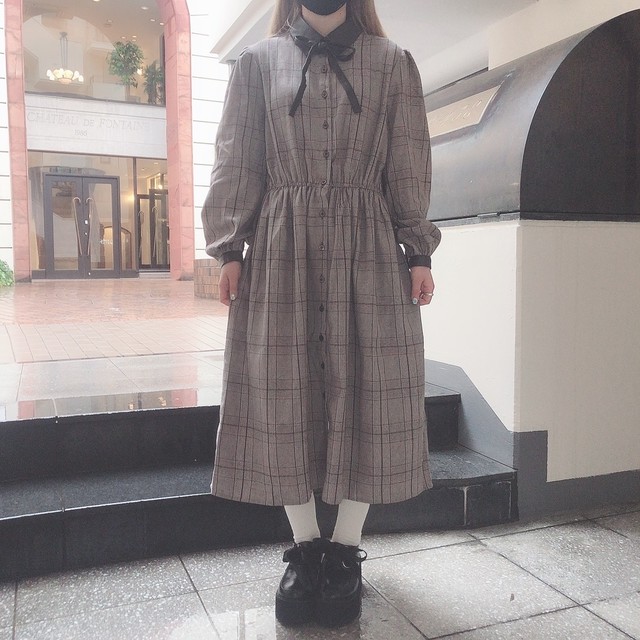 レザー切替グレンチェックワンピース Audreyharajuku