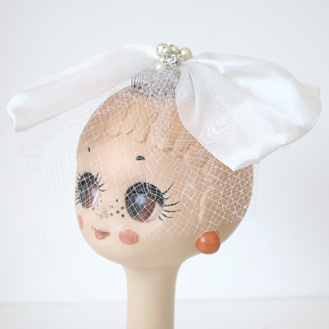 フランス製ベール付きリボン ヘッドドレス 78パリ ウエディング