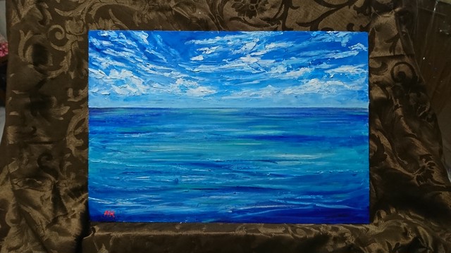 モレーン湖の風景 Ｆ６サイズ キャンバス アクリル 額縁付 直筆仕上げ絵画 油彩 油絵