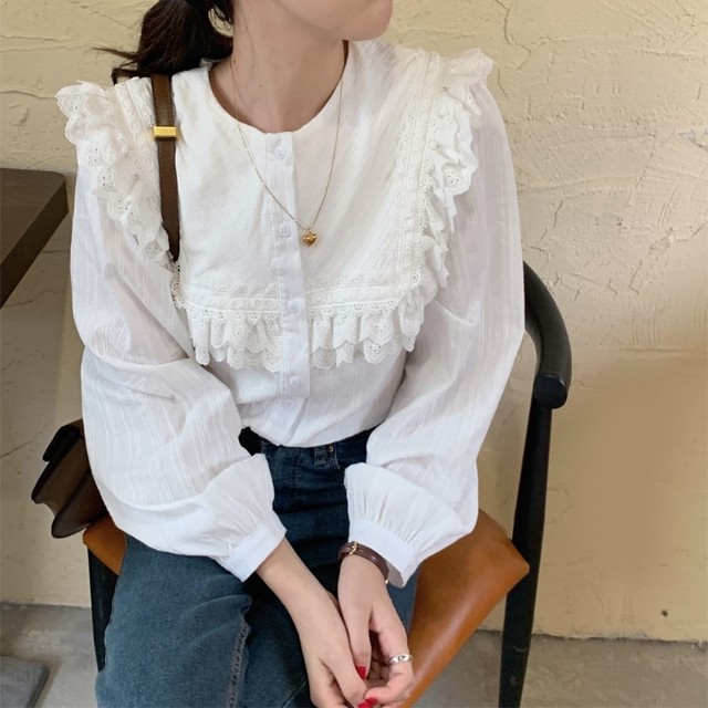 〈カフェシリーズ〉春のスウィートステッチシャツ【spring sweet stitch shirt】