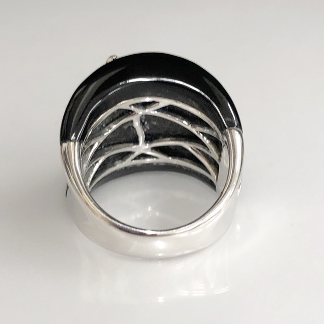 K18 14号 指輪 デザインリング 花 フラワー オニキス ダイヤモンド ピンクトパーズ シェル Luxlu