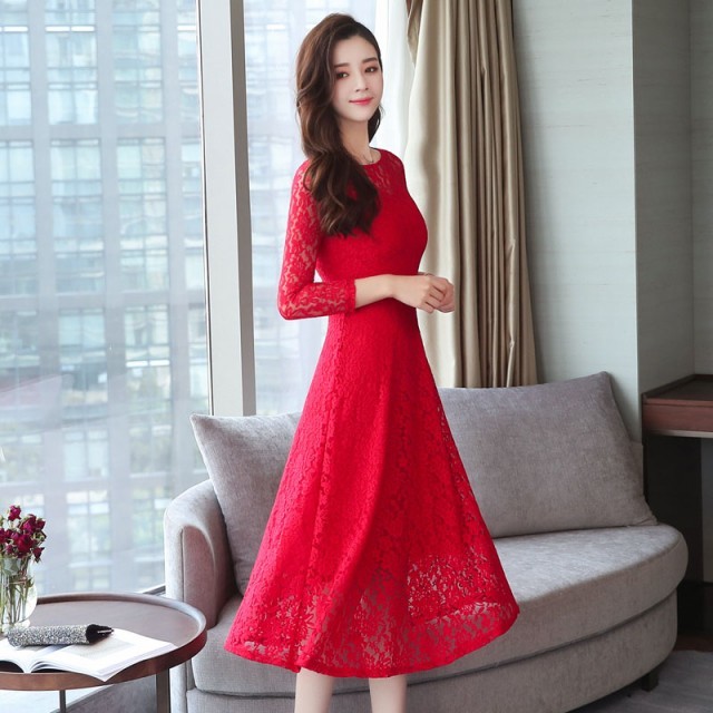 七分袖 レースワンピース シースルー ひざ下丈 ロングドレス 花柄レース フォーマルワンピース 結婚式 二次会 お呼ばれ Ptnym0542 Shop Suba