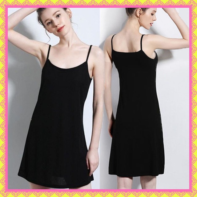 即納 ワンピース レディース ノースリーブワンピース キャミソールワンピース 膝丈 インナーワンピ スリップ 部屋着 シンプル Happy Toon