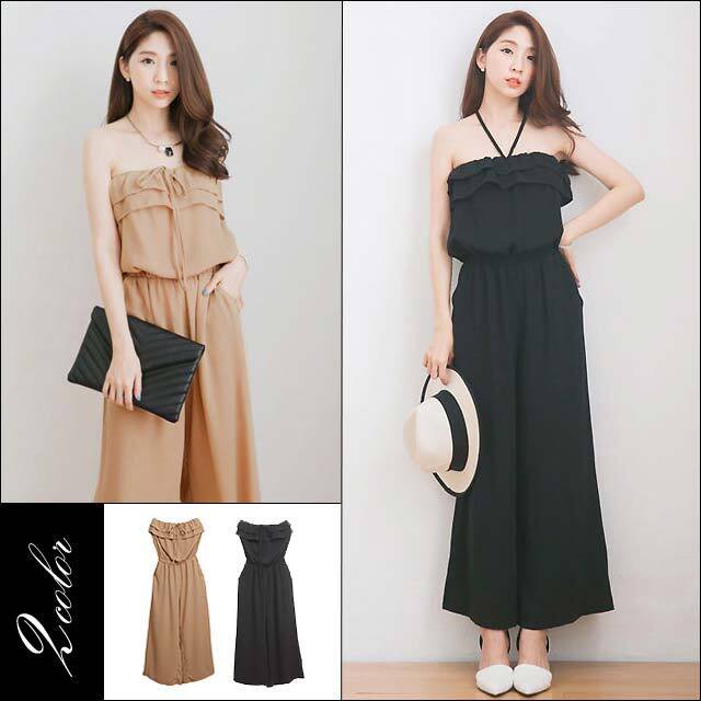 5980 今だけ大セール2980 ベアトップガウチョシルエットオールインワン 女装通販lll エルエルエル