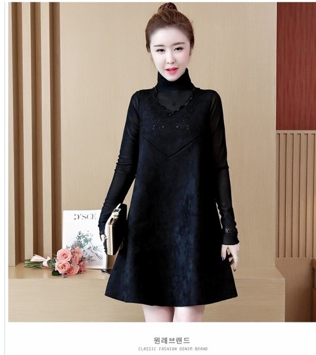 セレブ風 ワンピース ワンピース レディース 切替えワンピース 長袖ワンピース ショート ワンピ 色違い メッシュ 大きいサイズ 切り替え Basecamp49