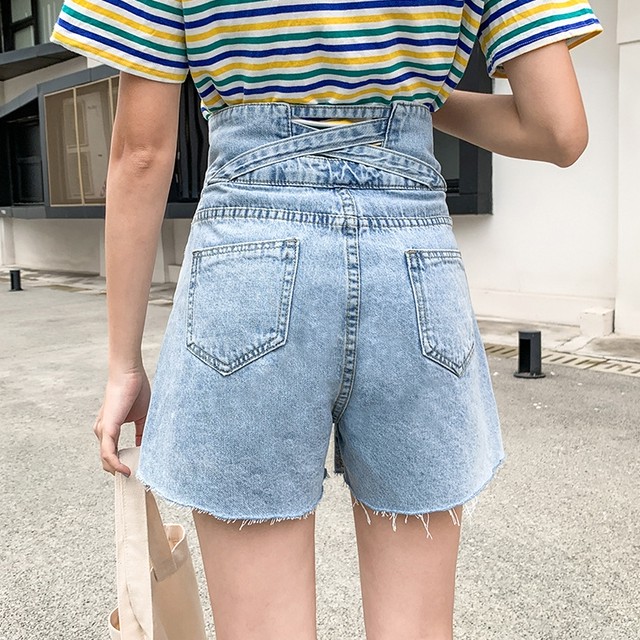 デニムパンツ レディース ショートパンツ ジーンズ ハーフパンツ ハイウェスト 切りっぱなし ジーンズ 韓国 かわいい Cospa Fashion