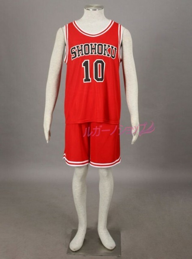 K3095 超経典 Slam Dunk スラムダンク 湘北高校 桜木 花道 背番号10 ユニフォーム レッド コスプレ衣装 Cosplay コスチューム ハロウィン イベント ルガーノショップ