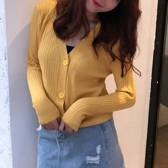 Vネック カーディガン レディース 長袖 羽織り リブ編み ショートカーディガン 無地 シンプル おしゃれ 可愛い 黒 白 リブ ニット アウター トップス Infini Arc En Ciel