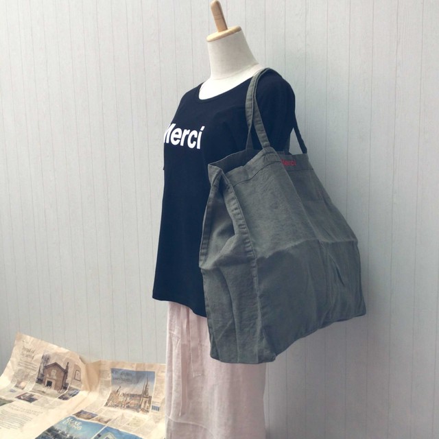 Merci リネントートバッグ カーキ 27