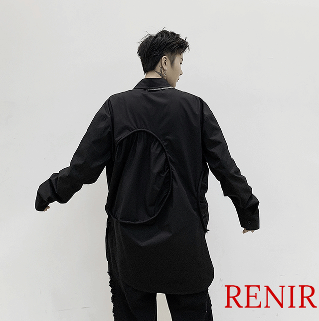 Renir レニール メンズ シャツ 黒 ブラック モード系 モノトーン 無地 Renir レニール メンズファッション レディースファッション