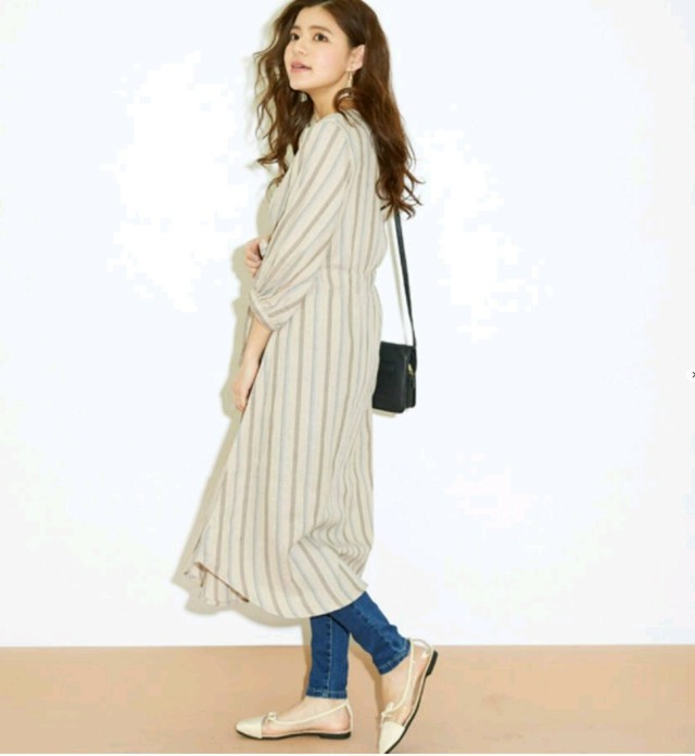 即日発送 ワンピース ガウン ストライプ ガウンワンピース シャツワンピース 6sense0901