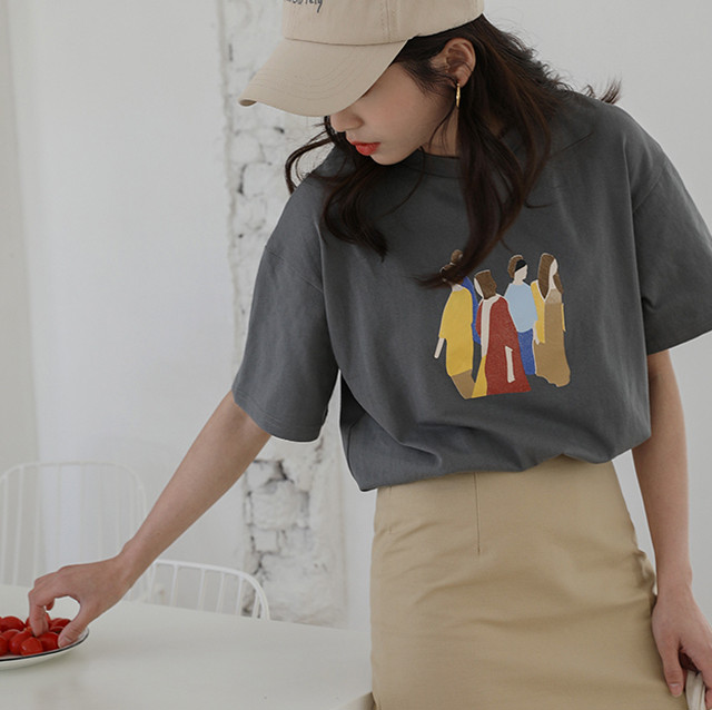 プリントカットソー 半袖 Tシャツ バンド ロック チャコール グレー ホワイト カジュアル ポップ シュール かわいい おしゃれ スポカジ Bau Bau Select