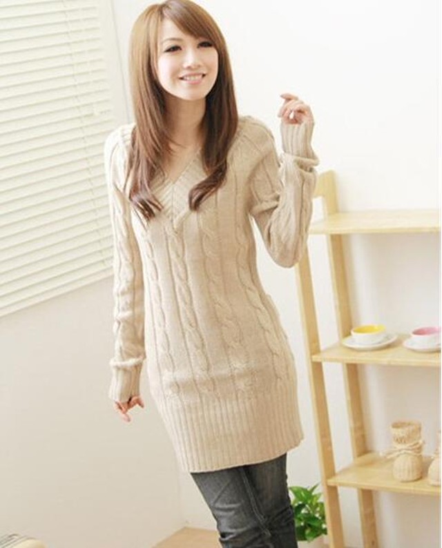 Vネック ケーブル編み ニット ワンピース ニット セーター 無地 Muu