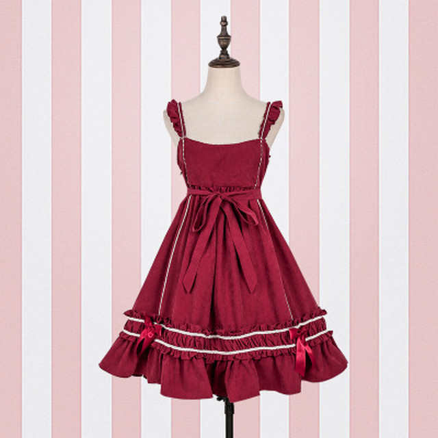 一部即納あります ロリータ バックリボン ジャンスカ シンプル 甘ロリ フリル ハイウエスト リボン ワインレッド ブラック ピンク S L レディース ロリータファッション ロリィタ フリル ひざ丈 Cnalb414 Luxury