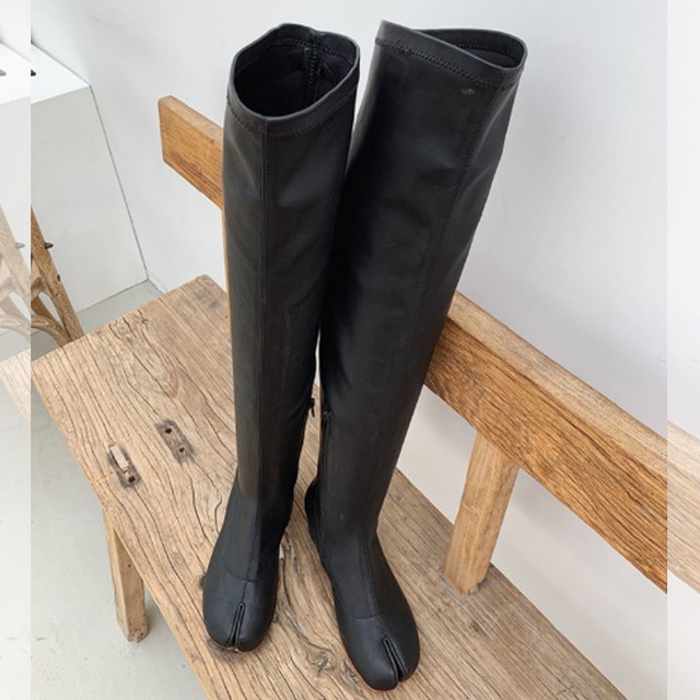 足袋ブーツ サイハイブーツ ストレッチブーツ 太ヒール サイドジッパー 疲れない カジュアル フェミニン きれいめ シンプル こなれ感 秋冬 デート お出かけ 大きいサイズ Sh 0761 大きいサイズ専門店キャンディポップ