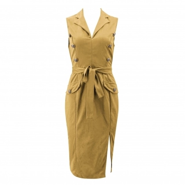 6色展開 トレンチワンピース ウエストリボン スリット トレンチ型 トレンチコート ワンピース Sublime