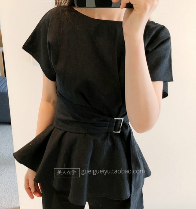 トップス レディース ウエストリボン カットソー レディース トップス 半袖 ボートネック ウエストマーク ベルト付き 2way シンプル ペプラム キレイめ 綺麗 可愛い 大人 女性 ママ フェミニン モード マニッシュ オフィス お出かけ デート カジュアル Officewalaa