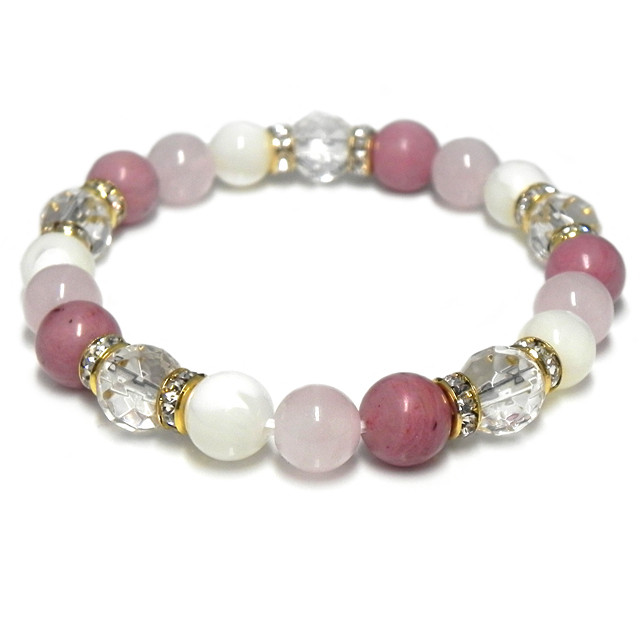L030 フワフワ可愛いピンクの天然石ブレスレット パワーストーン 数珠
