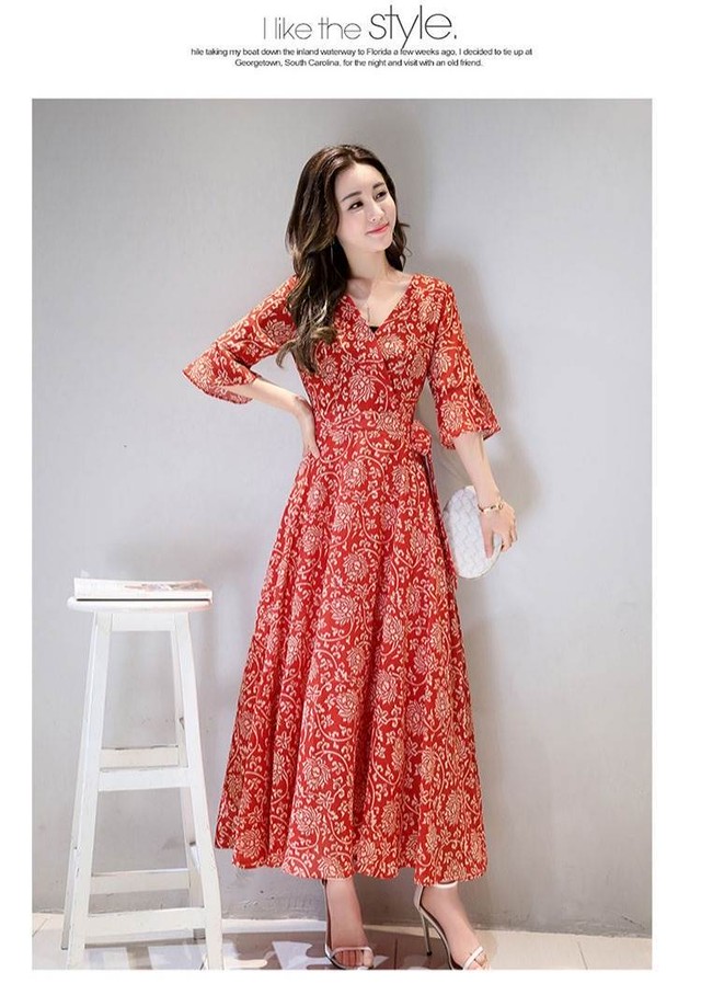 花柄ワンピース 小花柄 ワンピース コーデ 春 18 通販 レトロ レディース マキシ丈 ロング 赤 イエロー ネイビー 大人 長袖 レディース きれいめ お呼ばれ レトロガール デート ガーリー 大きいサイズ 1492 Sayurio レディースアパレル ファッション プチプラ